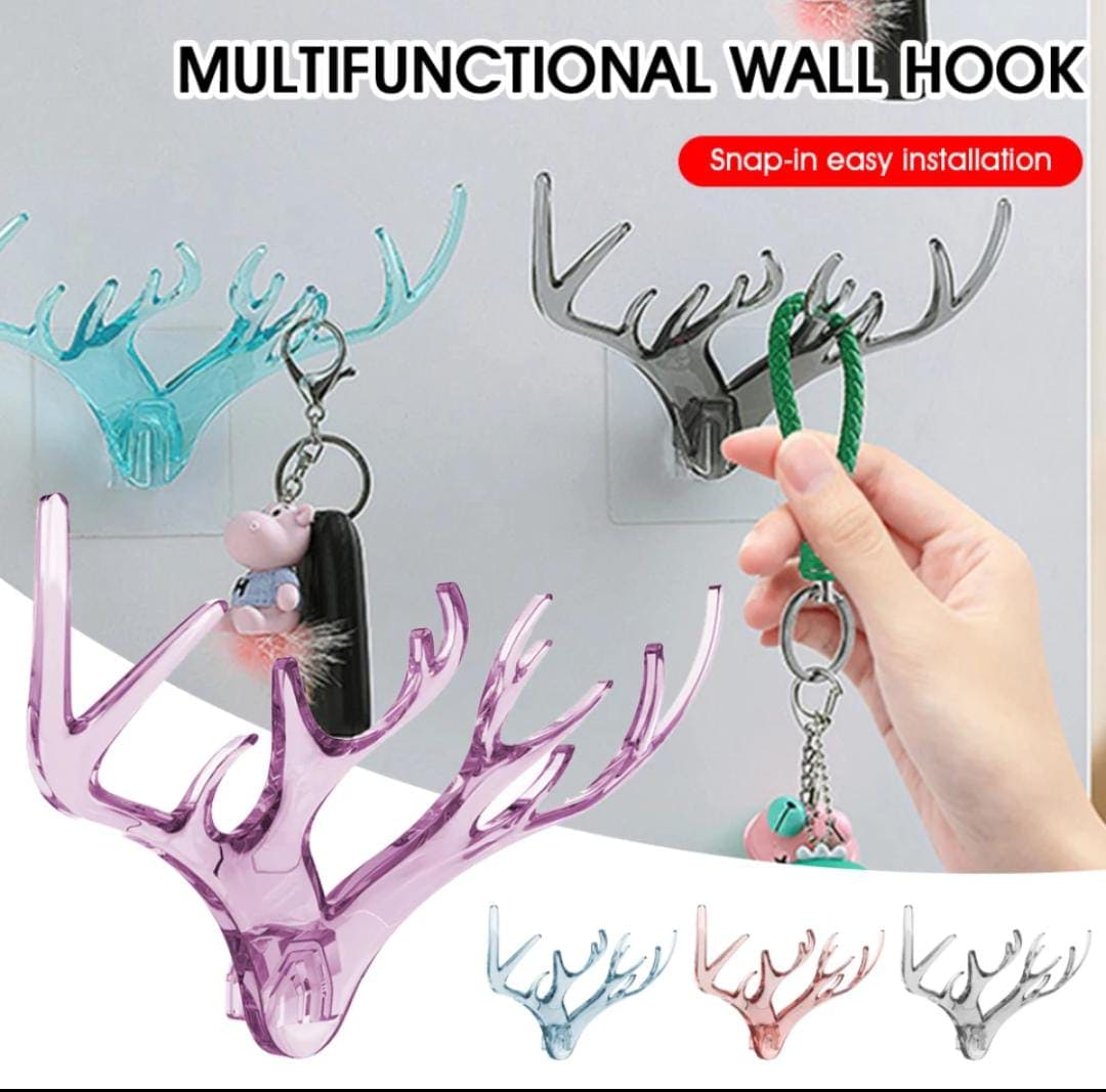 Set Of 3 Crystal Deer Antler Hook, Crystal Clear Wall Hanging Hooks, Punch-free Hats Keychains Hanging Hook With Sticky Wall