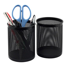 Metal Mesh Pen Holder, Round Pen Pencil Stationary Holder, Black Metal Stationary Organizer, Creative Metal Pen Holder, Pen Stand For Office Table, Sleek Black Stationary Cup