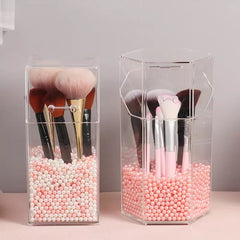 Pearl Cosmetic Brush Holder, Transparent Acrylic Cosmetic Brush Container, Brush Holder Cosmetic Brush Container Dustproof Beauty Makeup Tools Organizer, Cosmetics Brush Storage Box with Lid
