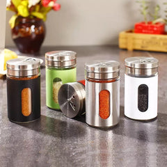 Set Of 2 Stainless Steel Pepper Salt And Spice Shaker Seasoning Jars, Cap Sealed Cruet Condiment Seasoning Jars, Glass Jars For Spices, Stainless Steel Barbecue Seasoning Bottle, Sugar Salt Pepper Shaker, Stainless Steel  Coffee Sugar Storage Jars Pots