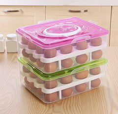 Portable Egg Storage Box, Visible Egg Tray Case, 2 Layers 32 Cells Eggs Storage Box with Lid & Handle
