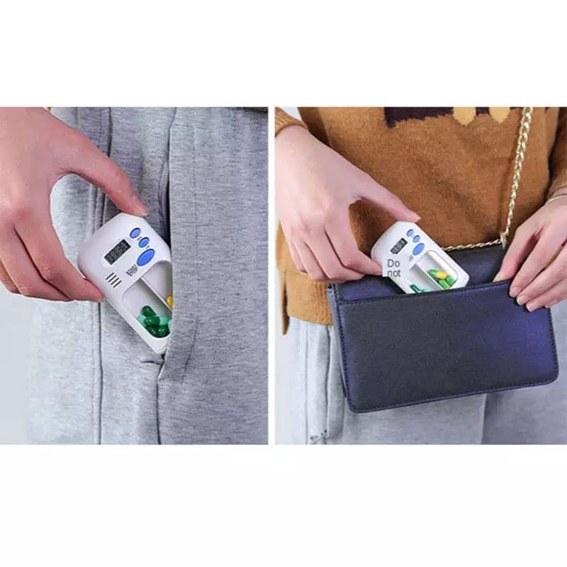 Mini Portable Pill Reminder Drug Alarm Timer Electronic Box, Mini Portable Pill Case, Medication Organizer Alarm Case, Portable Electronic Pill Reminder, Smart Pill Dispenser, 2 Grid Pill Box