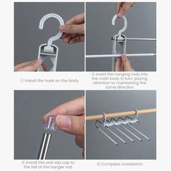 5 in 1 Pant Hanger For Clothes Organizer, Multifunction Shelves Closet Storage Organizer, Stainless Steel Magic Trouser Hangers, Multilayer Jeans Steel Hanger, Adjustable Pants Tie Storage Shelf, Stainless Steel Clothes Hanger