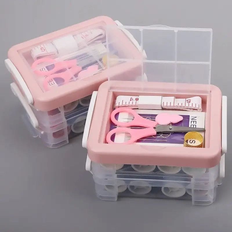 Portable Household Sewing Kit Box, Fabric Craft Needles Thread Scissor Set, Plastic Transparent Sewing Thread Storage, Multifunction PP Box Sewing Kit, Home & Travelling Sewing Accessories