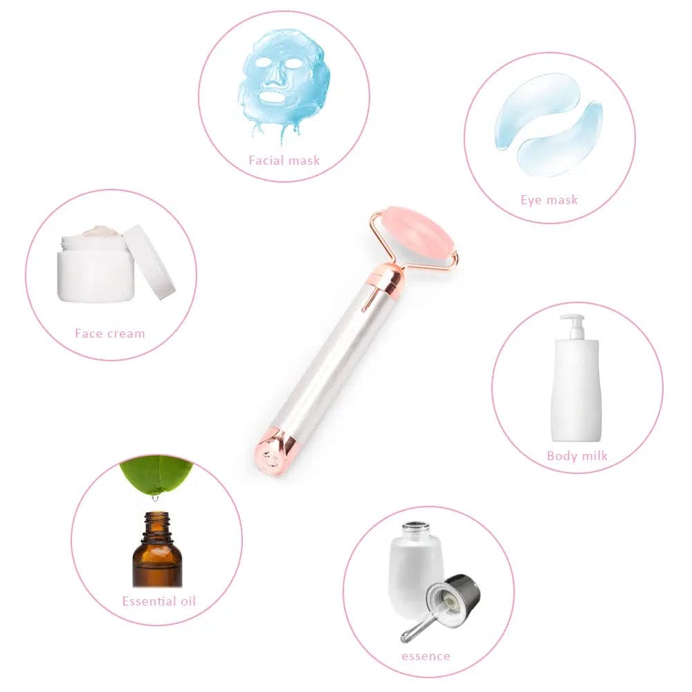 New 2 In 1 Flawless Contour, Flawless Jade Roller, Micro Vibrating Facial Roller And Massager, Automatic Facial Vibrate Face Massager, Electric Pink Rose Quartz Facial Massager, Vibrating Face Body Massage Tool, Skin Care Lift Tightening Women Beauty Bar