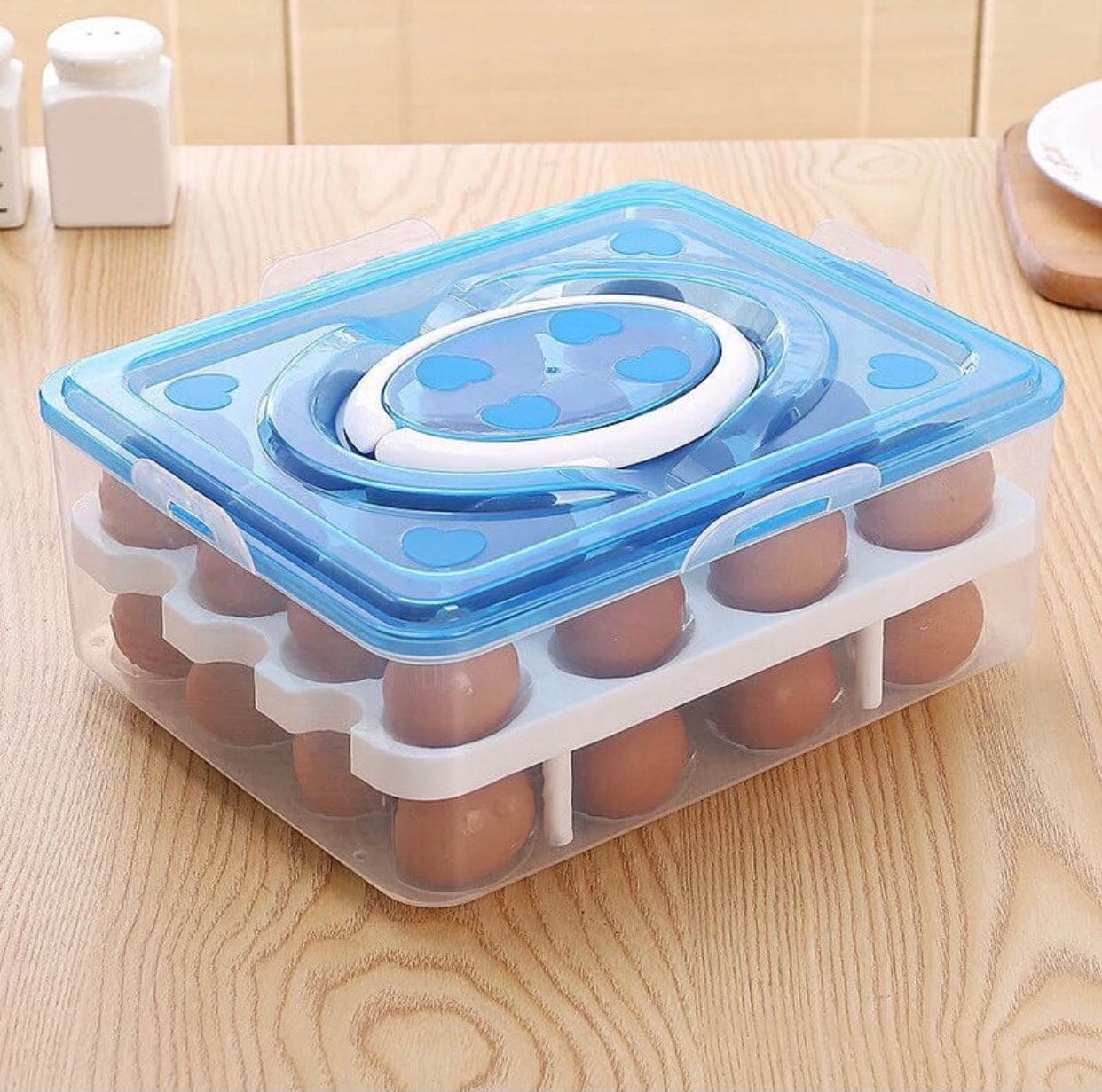 Portable Egg Storage Box, Visible Egg Tray Case, 2 Layers 32 Cells Eggs Storage Box with Lid & Handle