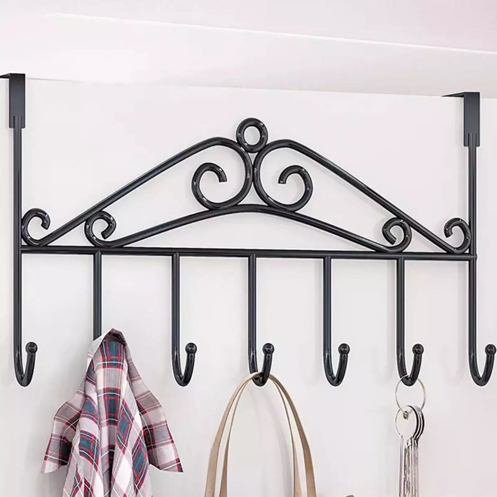 7 Hook Iron Door Hanger, Door Rear Behind Hook,  Wall Mounted Storage Hanger Hook, Wrought Iron Hooks for Home Bedroom Bathroom Hat Coat Clothes, Towel Hat Clothes Wall Rack