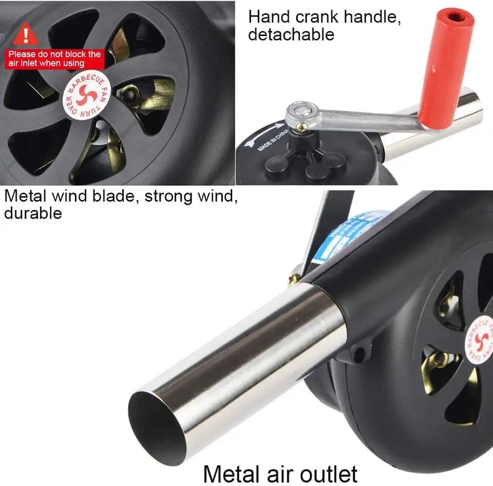Manual BBQ Blower, Barbecue Hair Dryer, BBQ Grill Fire Starter, Portable Household Hand Blower, Flame Exciter for BBQ Picnic Outdoor Camping Hiking Cooking Tool, Hand Crank BBQ Fan, Combustion Supporting Blower, Picnic Camping Stove Accessories