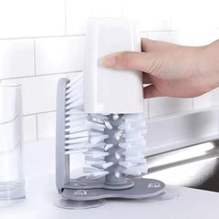 Wall Suction Cup Glass Cleaning Brush, Rotating Plastic Bottles Cleaner, Coffee Milk Tea Cups Brush, Glass Cup Washer with Suction Base Bristle, Kitchen Sink Home Tools