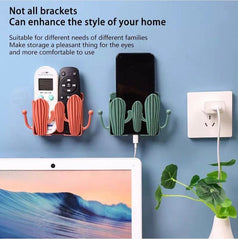 Wall Mounted Self Adhesive Cactus Shaped Charger Phone Bracket Holder, Wall Mounted Remote Control Storage Box, Mobile Phone Charging Stand