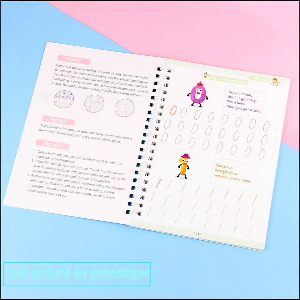 Set of 4 Child Learning Book, Writing Practice Copy Books, Magic Practice Copy Book For Kids, Handwriting Copy Book Set With Magic Pen, Children Reusable Workbook, Tracing Workbook with Pens