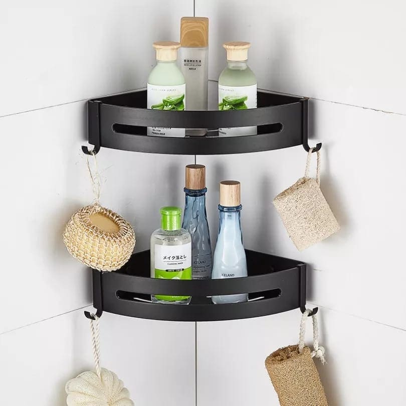 Black Metal Corner Bathroom Shelf Organizer, Shower Storage Rack, Wall Mounted Toilet Shampoo Holder, Wall Mounted Shower Organizer