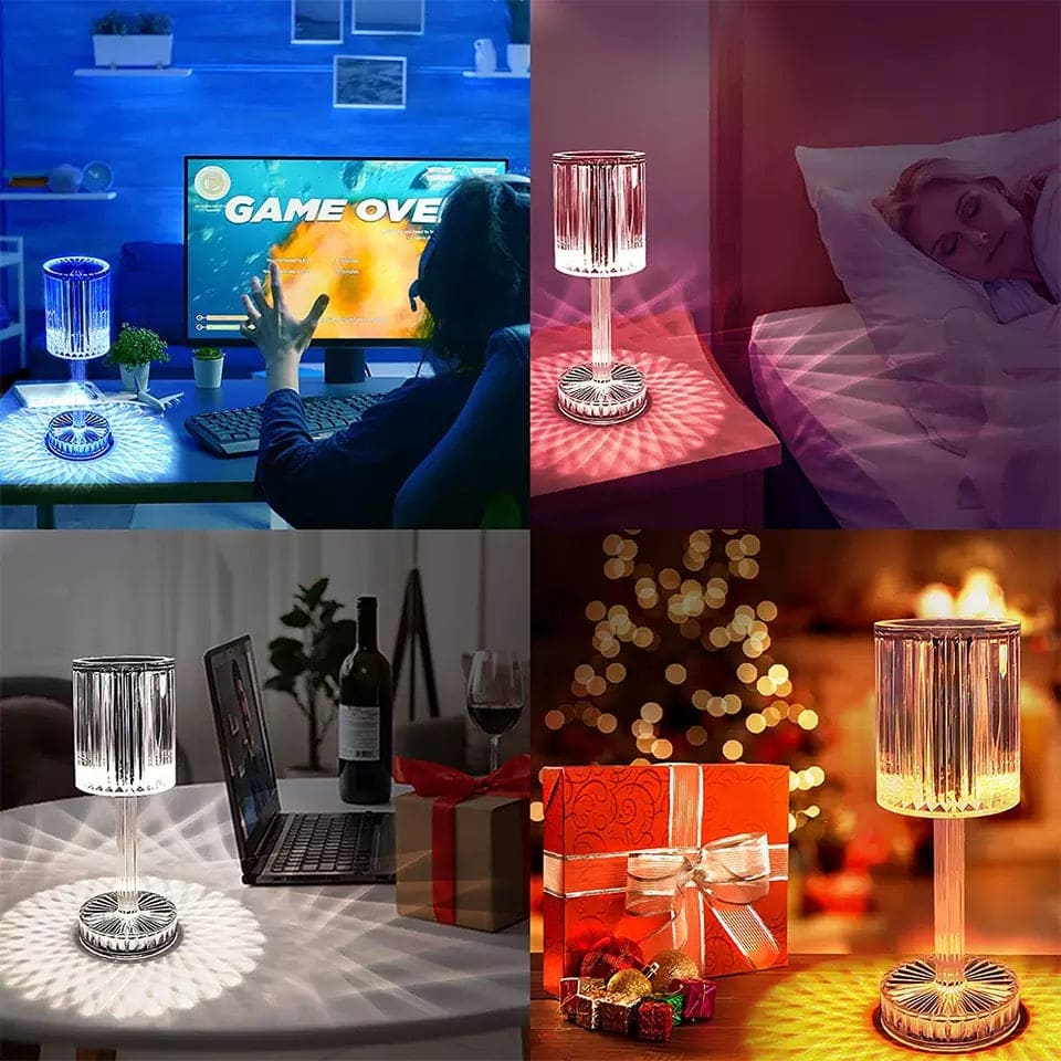 Luxury Crystal Wine Glass Lamp, Touch Control 16 Color Light Bedroom Romantic Atmosphere Lamp, Acrylic USB Rechargeable Night Light, LED Crystal Projection Table Light