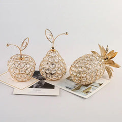 Metal Crystal Craft Fruit Ornament, Apple Pear Pineapple Living Room Decoration, Creative Luxury Home Decoration, Metal Hollow Decoration, Home Furnishings Ornaments, Crystal Desktop Ornament