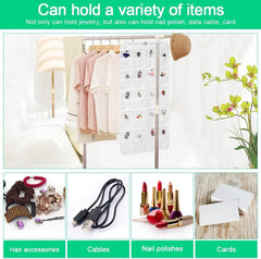 72 Pocket Hanging Organizer, Double Sided Hanging Display Storage Bag, Transparent Window Jewelry Bag, Dust-proof Foldable Bag, Multifunction Wardrobe Storage Holder Bag with Hook, Dual Sided Jewellery Carrier