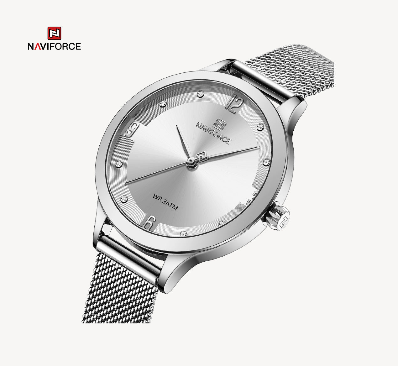 Naviforce - NF5023 Quartz Watches for Women Dial Elegant Waterproof Wristwatch - Silver