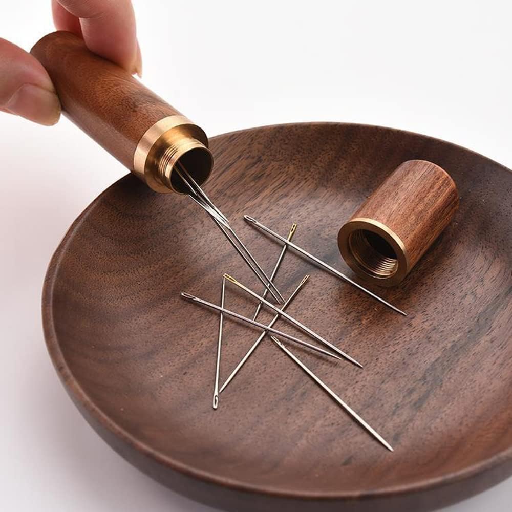 Wooden Needle Case, 30 Pcs Side Hole Blind Sewing Needles, Stainless Steel Elderly Self Threading Needles, Household DIY Beading Threading Needle, Sewing Embroidery Needle Accessories