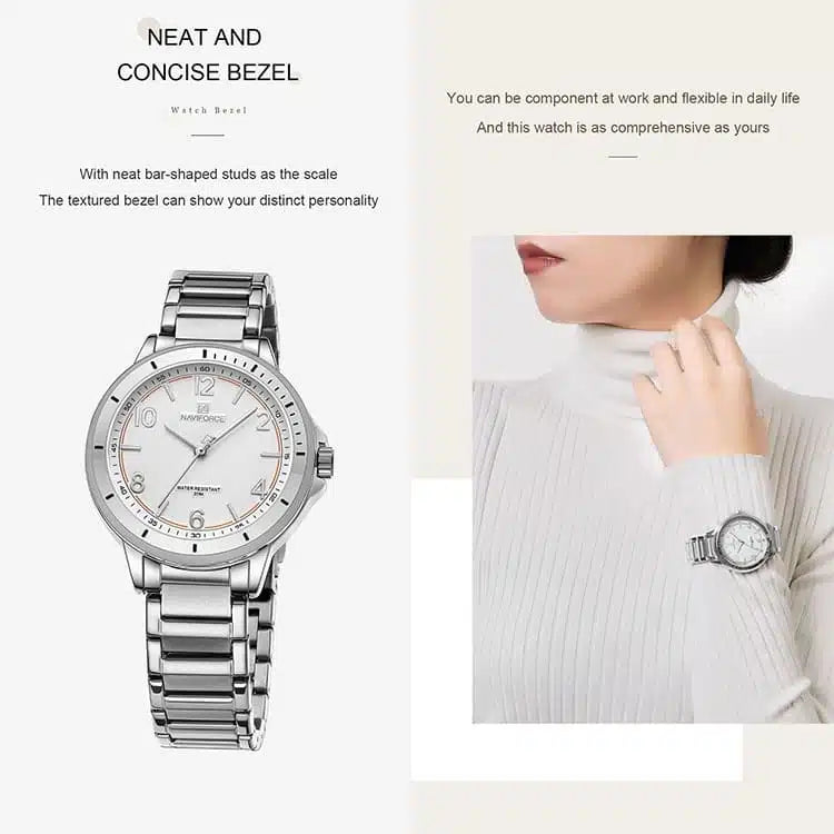 Naviforce - NF5021-SWS Wrist Watch For Women For Dream NF5021 With White Dial Metal Belt - Silver