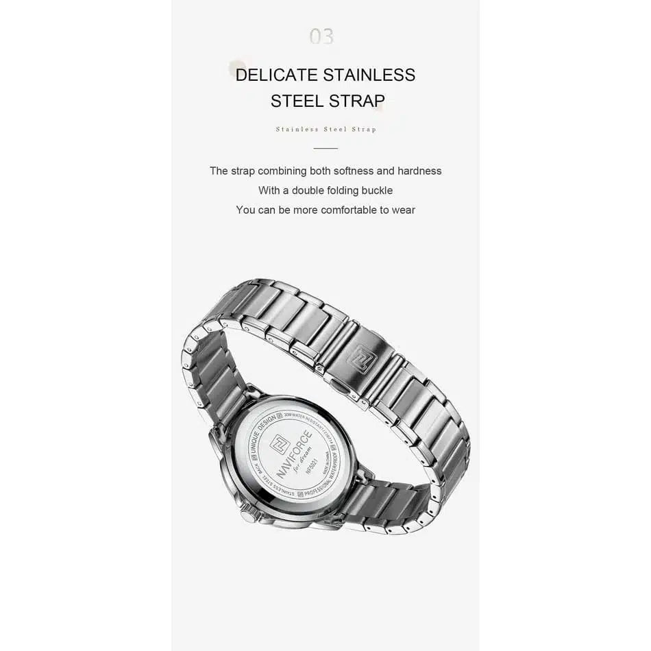 Naviforce - NF5021-SWS Wrist Watch For Women For Dream NF5021 With White Dial Metal Belt - Silver