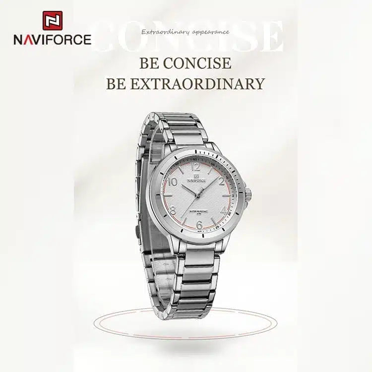 Naviforce - NF5021-SWS Wrist Watch For Women For Dream NF5021 With White Dial Metal Belt - Silver