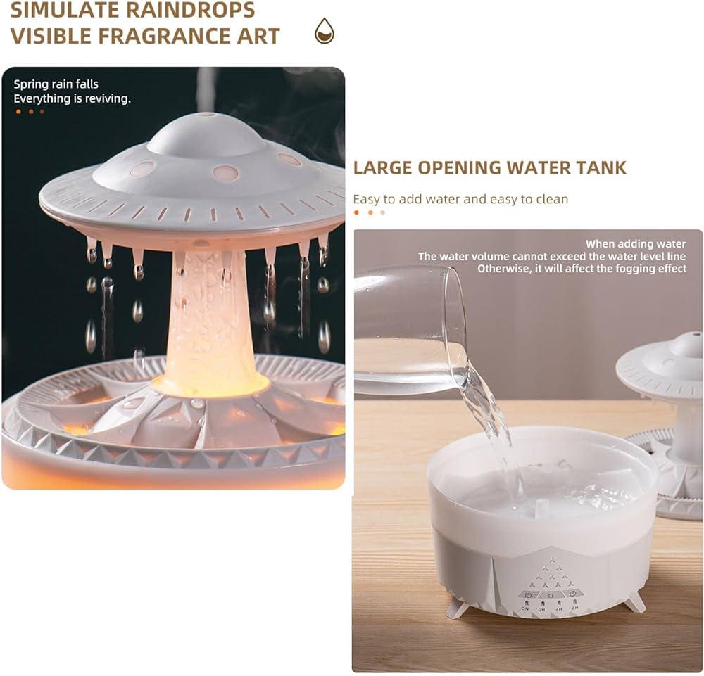 Rain Drop Mushroom Humidifier, Timing Colorful Night Light Essential Oil Diffuser, Ultrasonic RC Atomization Air Freshener, Relax Cloud Rain Diffuser, Airwall Air Humidifier, 300ml Humidifier with Timing Function for Home Office