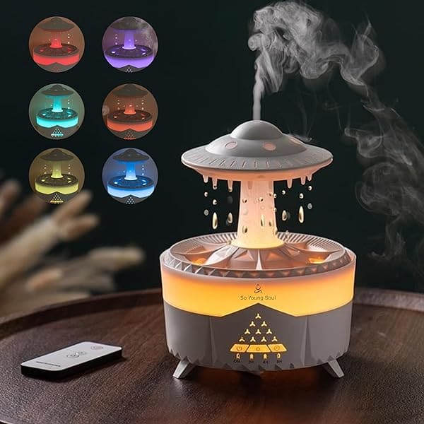 Rain Drop Mushroom Humidifier, Timing Colorful Night Light Essential Oil Diffuser, Ultrasonic RC Atomization Air Freshener, Relax Cloud Rain Diffuser, Airwall Air Humidifier, 300ml Humidifier with Timing Function for Home Office