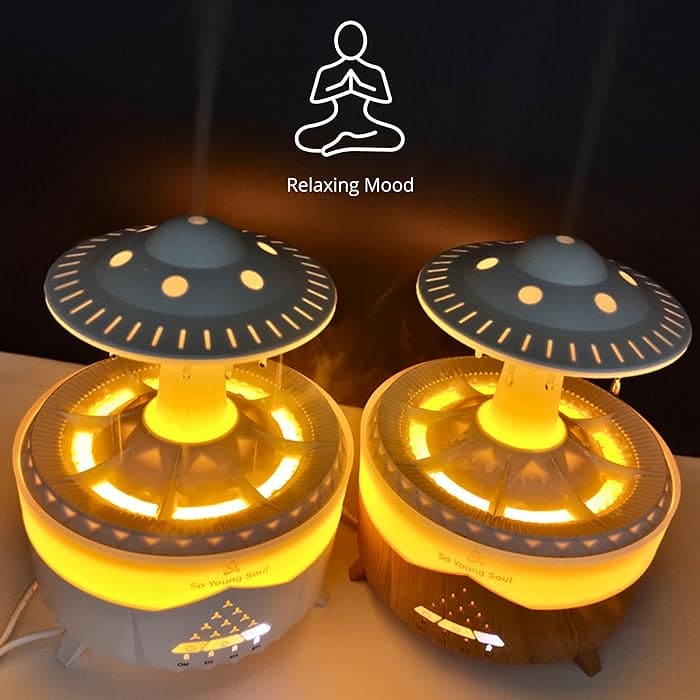 Rain Drop Mushroom Humidifier, Timing Colorful Night Light Essential Oil Diffuser, Ultrasonic RC Atomization Air Freshener, Relax Cloud Rain Diffuser, Airwall Air Humidifier, 300ml Humidifier with Timing Function for Home Office
