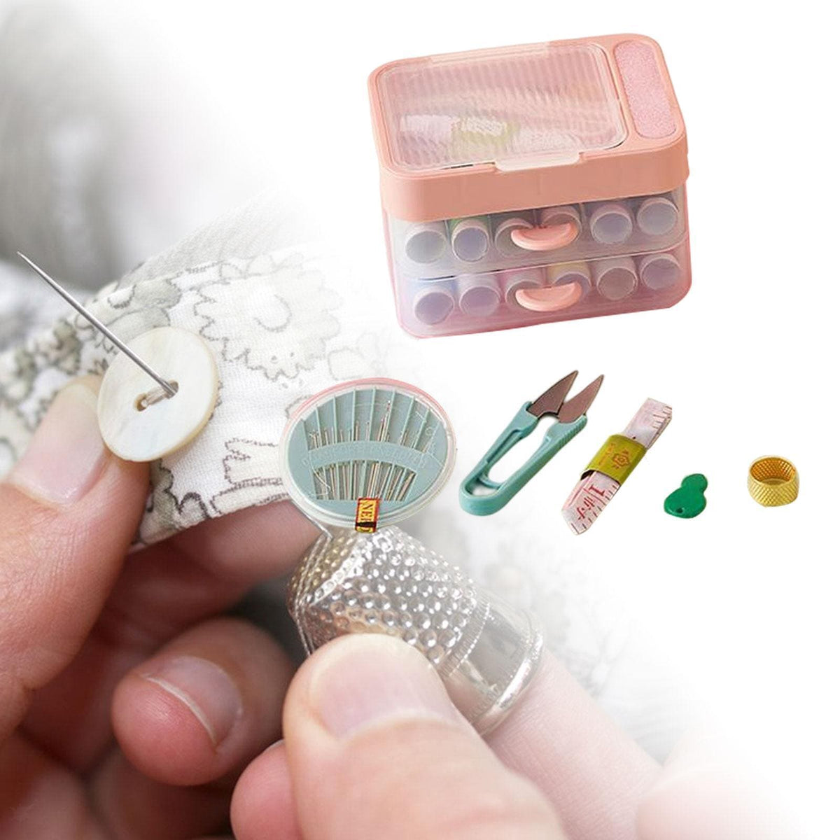 2 Layer Drawer Sewing Box, Portable Sewing Box With Sewing Accessories, Clothes Mending Essential, Basic Sewing Kit Accessory, Travel Small Sewing Kit, Home & Travelling Sewing Accessories