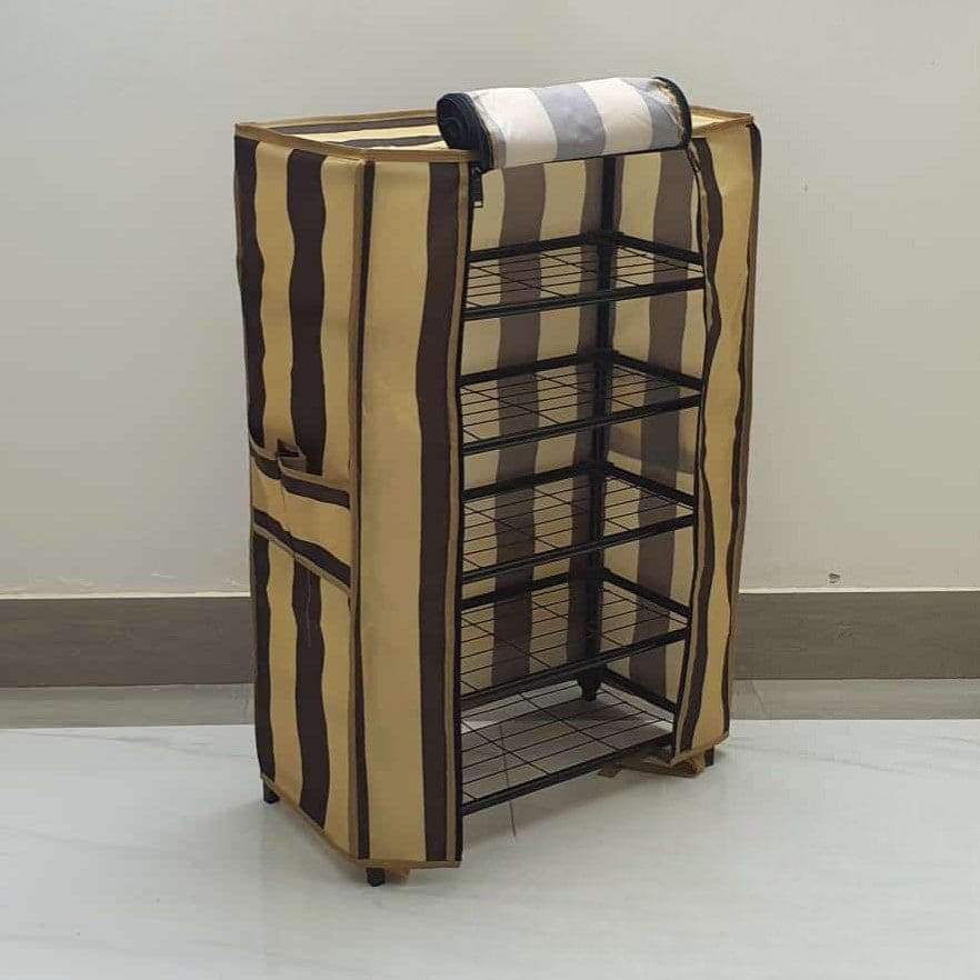 5 Layer Wardrobe Shoe Rack, Portable Shoe Rack With Zip Cover, Portable Folding Wardrobe Cum Shoe Rack, Multipurpose Storage Shoe Rack With Cover, Home Dorm Storage Closet, Dustproof Shoes Rack, Non-Woven Fabric Shoe Stands Organizer