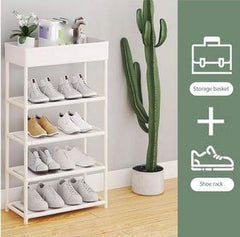 Shoe Rack With Shelf, 5 Tiers Simple Shoe Rack, Floor Standing Storage Shelf For Multiple Shoes, Multilayer Shoe Storage Shelf, Stackable Shoe Rack With Side Support, Hallway Cabinet Organizer Holder
