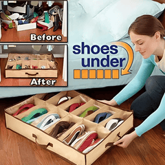 12 Compartment Non Woven Shoe Organizer, Underbed Shoe Storage Bag, Easy To Carry Shoe Bag