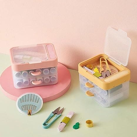 2 Layer Drawer Sewing Box, Portable Sewing Box With Sewing Accessories, Clothes Mending Essential, Basic Sewing Kit Accessory, Travel Small Sewing Kit, Home & Travelling Sewing Accessories