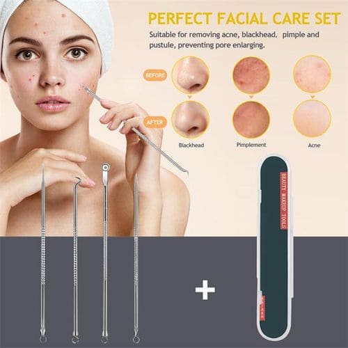 Set Of 4 Pimple Popper Needle, 4-In-1 Multifunctional Acne Needles, Blackhead Remover Tools, Spoon Face Skin Care Tools, Steel Blackhead Removal Kit, Women Beauty Acne Treatment Pore Cleanser Needle Hook, Comedone Extractor Remover Set for All Skin Types