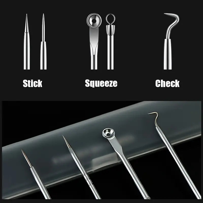 Set Of 4 Pimple Popper Needle, 4-In-1 Multifunctional Acne Needles, Blackhead Remover Tools, Spoon Face Skin Care Tools, Steel Blackhead Removal Kit, Women Beauty Acne Treatment Pore Cleanser Needle Hook, Comedone Extractor Remover Set for All Skin Types