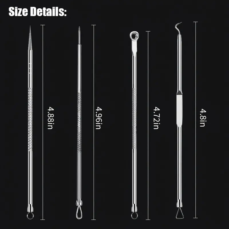 Set Of 4 Pimple Popper Needle, 4-In-1 Multifunctional Acne Needles, Blackhead Remover Tools, Spoon Face Skin Care Tools, Steel Blackhead Removal Kit, Women Beauty Acne Treatment Pore Cleanser Needle Hook, Comedone Extractor Remover Set for All Skin Types