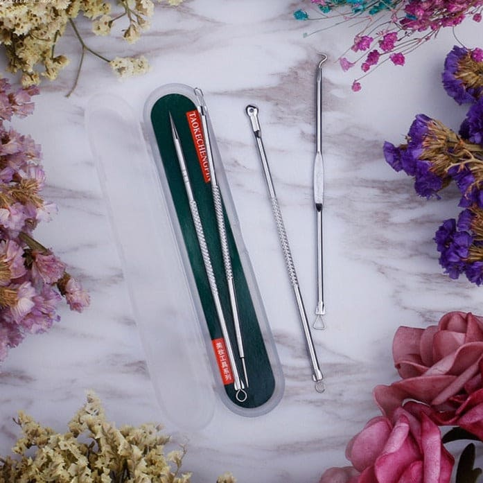 Set Of 4 Pimple Popper Needle, 4-In-1 Multifunctional Acne Needles, Blackhead Remover Tools, Spoon Face Skin Care Tools, Steel Blackhead Removal Kit, Women Beauty Acne Treatment Pore Cleanser Needle Hook, Comedone Extractor Remover Set for All Skin Types