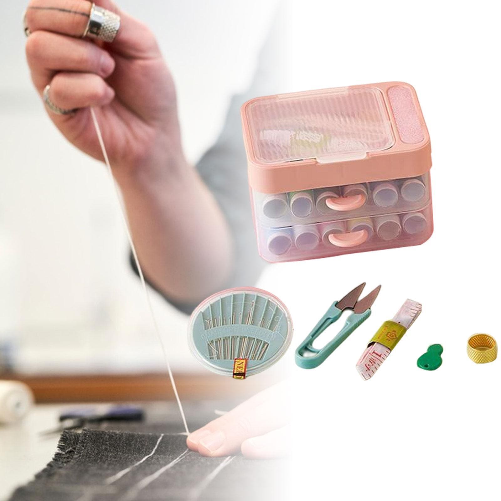 2 Layer Drawer Sewing Box, Portable Sewing Box With Sewing Accessories, Clothes Mending Essential, Basic Sewing Kit Accessory, Travel Small Sewing Kit, Home & Travelling Sewing Accessories
