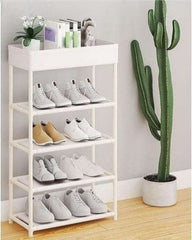 Shoe Rack With Shelf, 5 Tiers Simple Shoe Rack, Floor Standing Storage Shelf For Multiple Shoes, Multilayer Shoe Storage Shelf, Stackable Shoe Rack With Side Support, Hallway Cabinet Organizer Holder