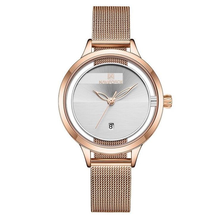 Naviforce- Ladies Japan Quartz Mesh Band Wrist Watch With Brand Box -NF5014 Rose Gold