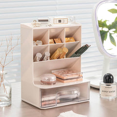 Slop Desktop Storage Box With Drawer, Classify Drawer Type Storage Box, 6 Compartment Multipurpose Organizer With Drawer, Rounded Corners Desk Stationary Organizer, Office School Inclines Desk Pen Organizer