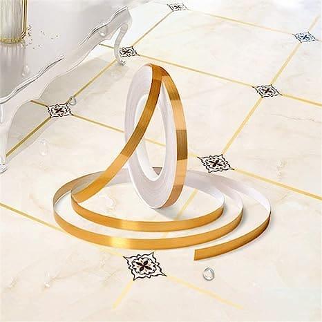 Metallic Floor Sealing Sticker, Tile Tape Sticker, Self Adhesive Sealing Foil Strips, Background Wall Home Decoration Caulk Tape,  Waterproof Seam Wall Stickers, Decoration Tape For Home Floor Tiles, Wall Decor, Gold Foil Self Adhesive Tile Stickers Tape