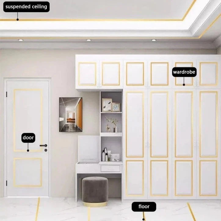 Metallic Floor Sealing Sticker, Tile Tape Sticker, Self Adhesive Sealing Foil Strips, Background Wall Home Decoration Caulk Tape,  Waterproof Seam Wall Stickers, Decoration Tape For Home Floor Tiles, Wall Decor, Gold Foil Self Adhesive Tile Stickers Tape