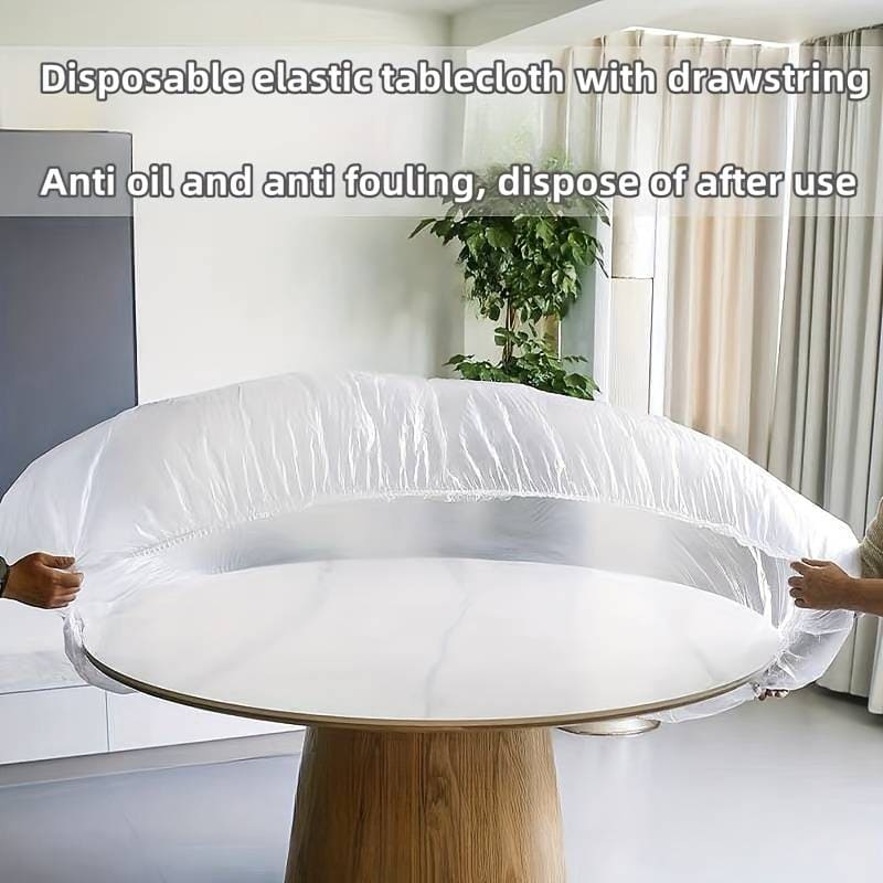 Set Of 10 Disposable Table Cover, PVC Round Waterproof Cover, Transparent Elastic Edged Tablecloth, Home Disposable Table Protection Cover