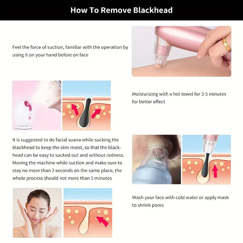 Bubble Black Head Remover, Vacuum Pore Cleaner, Acne Cleanser, Black Spots Removal, Face Nose Deep Cleaning Tools, Pimple Pore Cleansing Device, Beauty Skin Care Tool, 5 Sensors USB Rechargeable Blackhead Vacuum Cleaner Kit for Women and Men